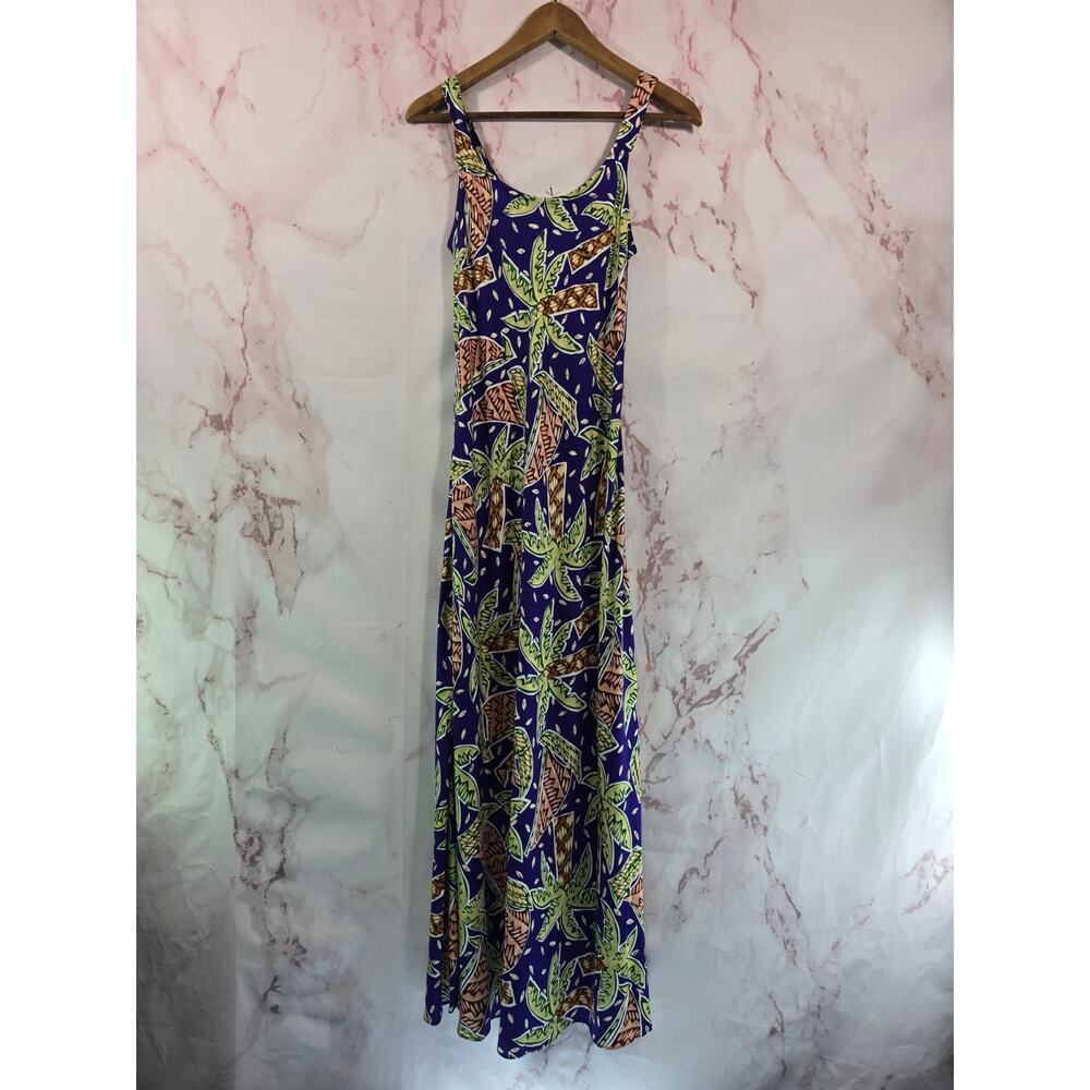 Vintage Hawaiian Dress Womens Small Maxi Tank 90s Tiki Palm Tree Hilo Hattie